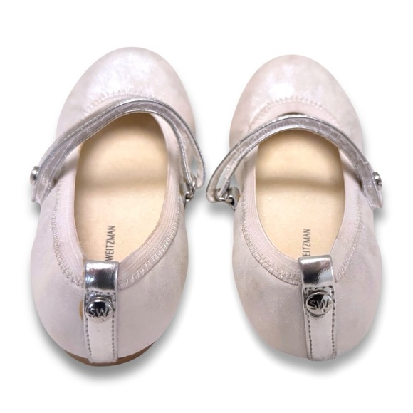 Stuart Weitzman Kids Girls Silver Mary Jane Flats, Size 9 - Picture 3 of 4